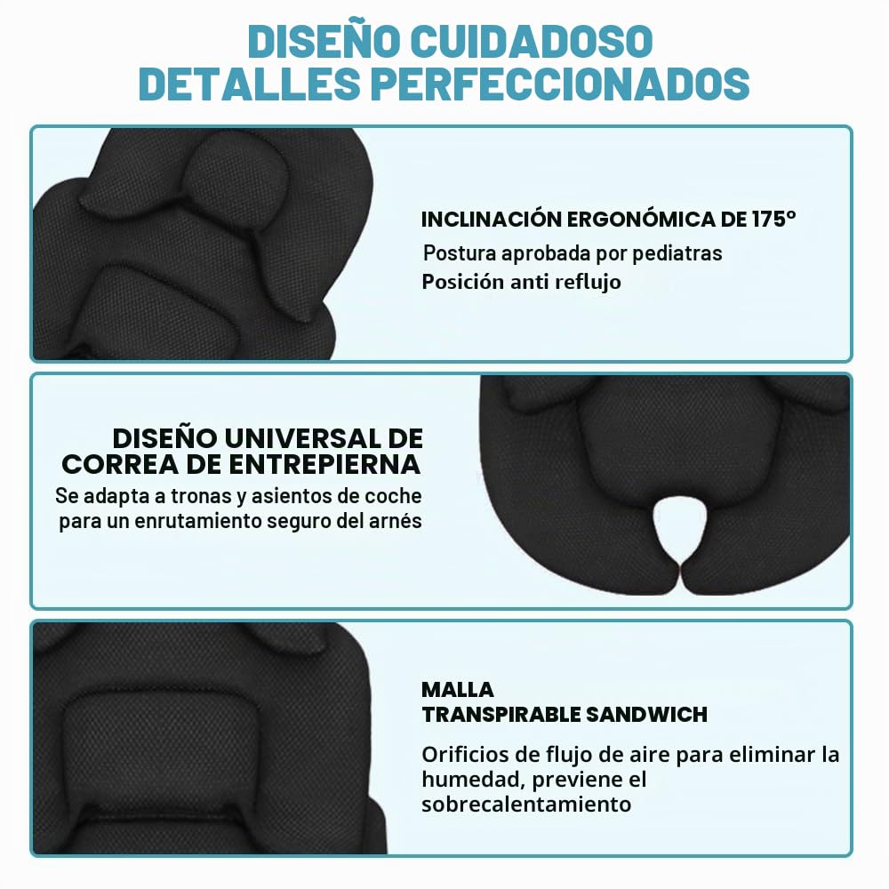 Reductor de asiento para bebé, asiento para recién nacido, cojín para asiento de coche, cojín para asiento de bebé, cojín para asiento de bebé, cojín suave para asiento de bebé, color negro