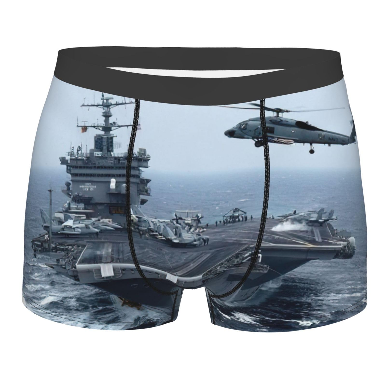 Yagdaa Men's Black Aircraft Carrier Print Underwear Boxer Briefs,Breathable Stretch Underwear With Comfortflexible Waistband