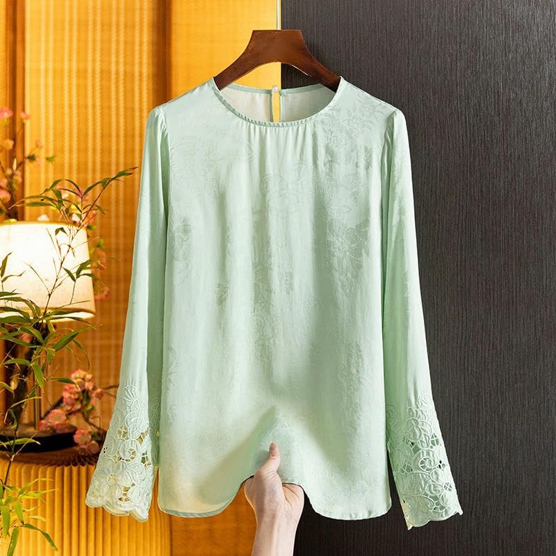Women's Mulberry Silk Jacquard National Style Blouse Summer Silk Retro Tang Suit Top