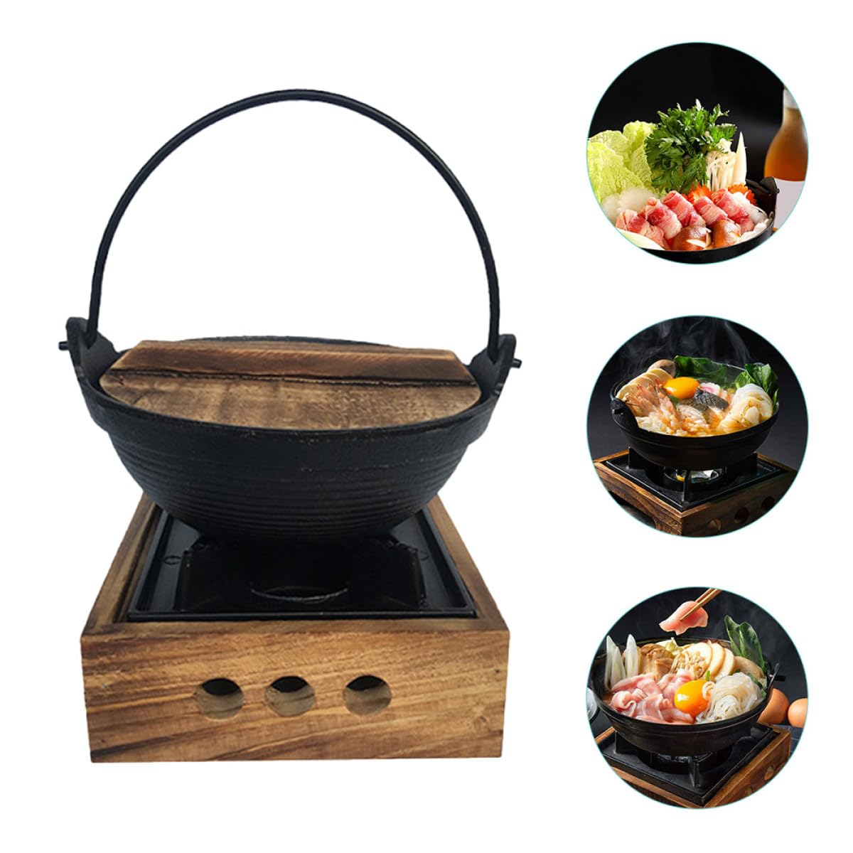 COLLBATH Olla Caliente Japonesa de Hierro Fundido para Sukiyaki Portátil con Aislamiento Térmico Adecuado para Cocinar al Aire Libre y Camping