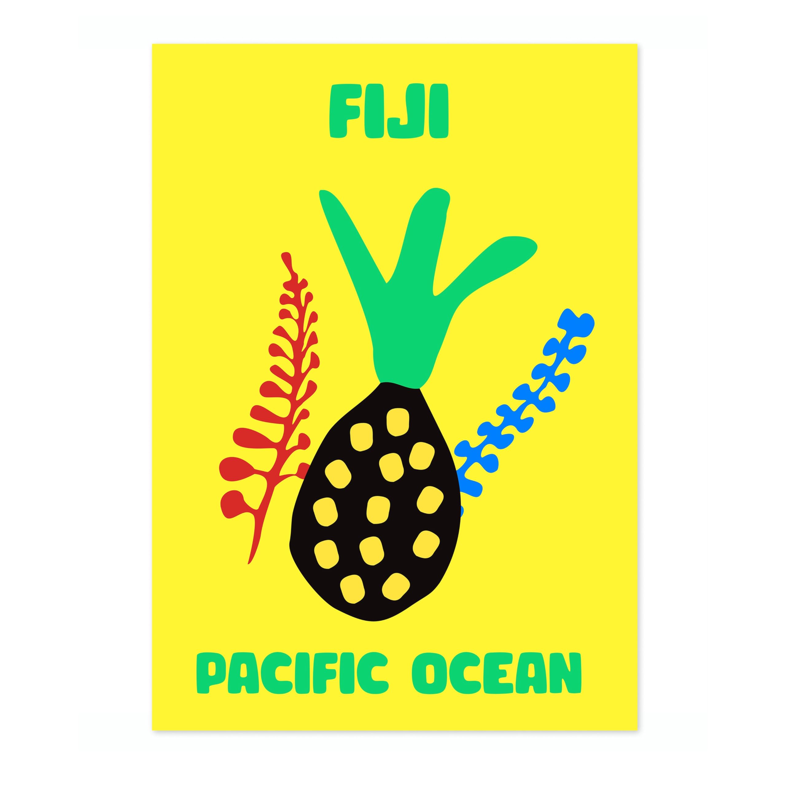 Fiji Travel Poster, Colourful Abstract Preppy Minimalist Room Decor Wall Art Print, Archival Matte, 50x70cm (Print Only) - 50x70cm
