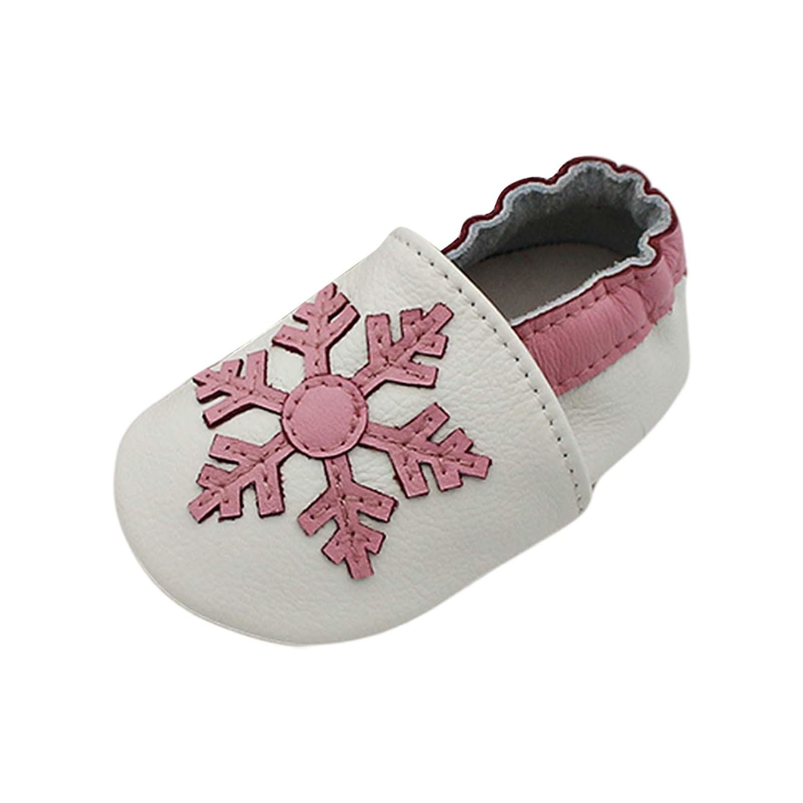 RNTOP Baby Christmas Shoes Slippers Non Slip Leather Shoes Toddler Girls Boys Soft Sole Shoes Infant First Walking Shoes (White, 9-12 Months)