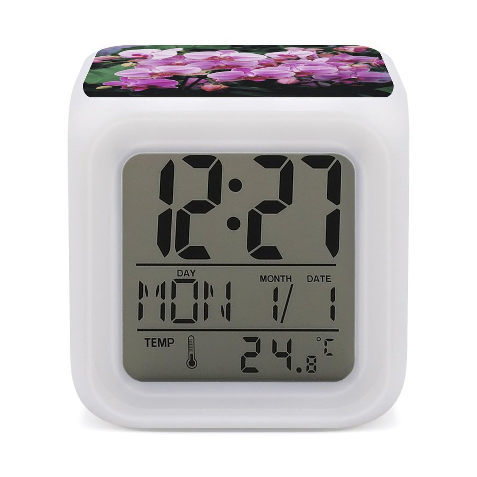 JTREHY Orchids Alarm Clock Seven Color Night Light Digital Clock Precision Reliable Alarms Clocks for Bedroom Heavy Sleepers Adults Gift for Men and Women
