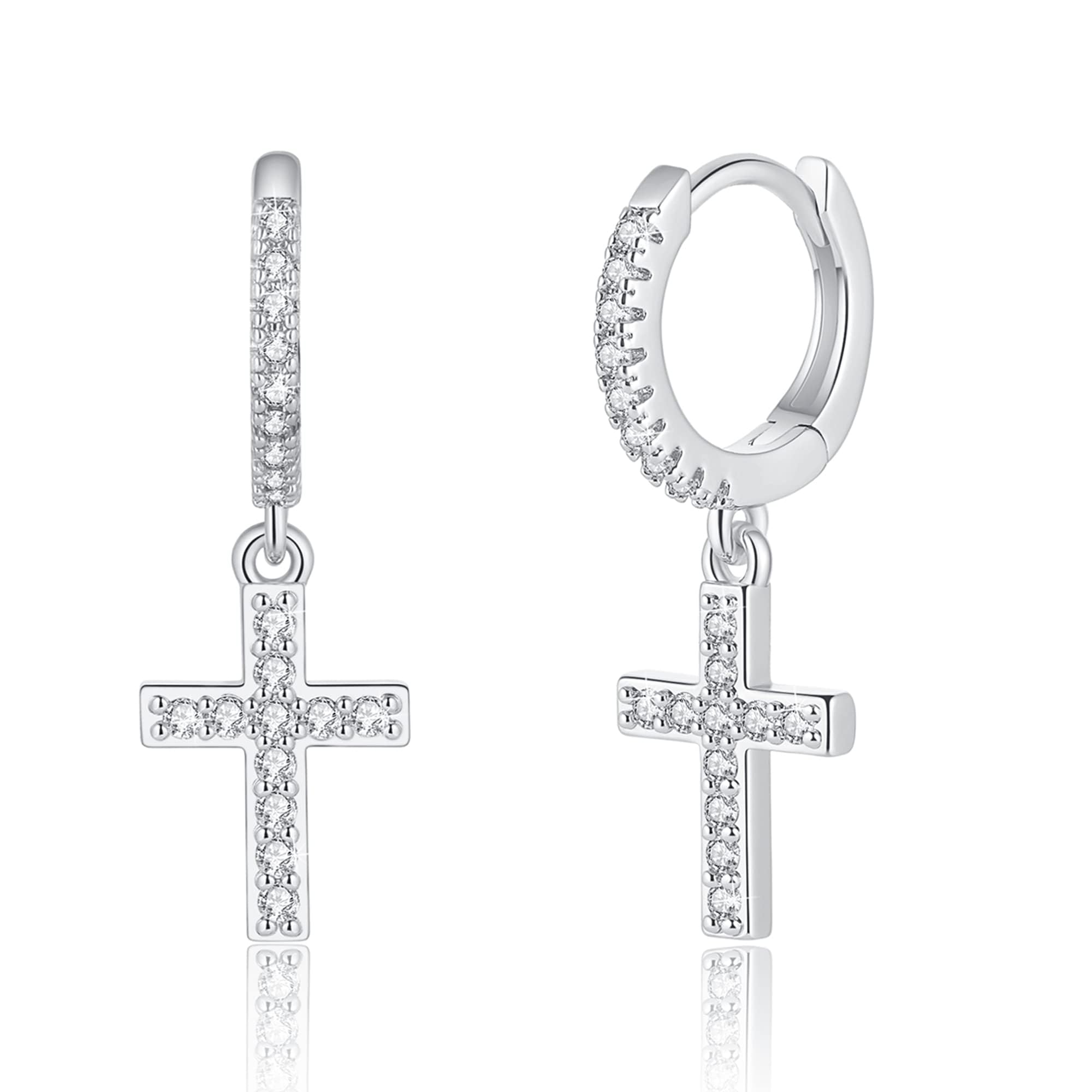 Gold Huggie Hoop Earrings, S925 Sterling Silver Post Dangle Hoop Earrings Hypoallergenic 14K Gold Plated Small Hoop Earrings with Charms Cross Bee