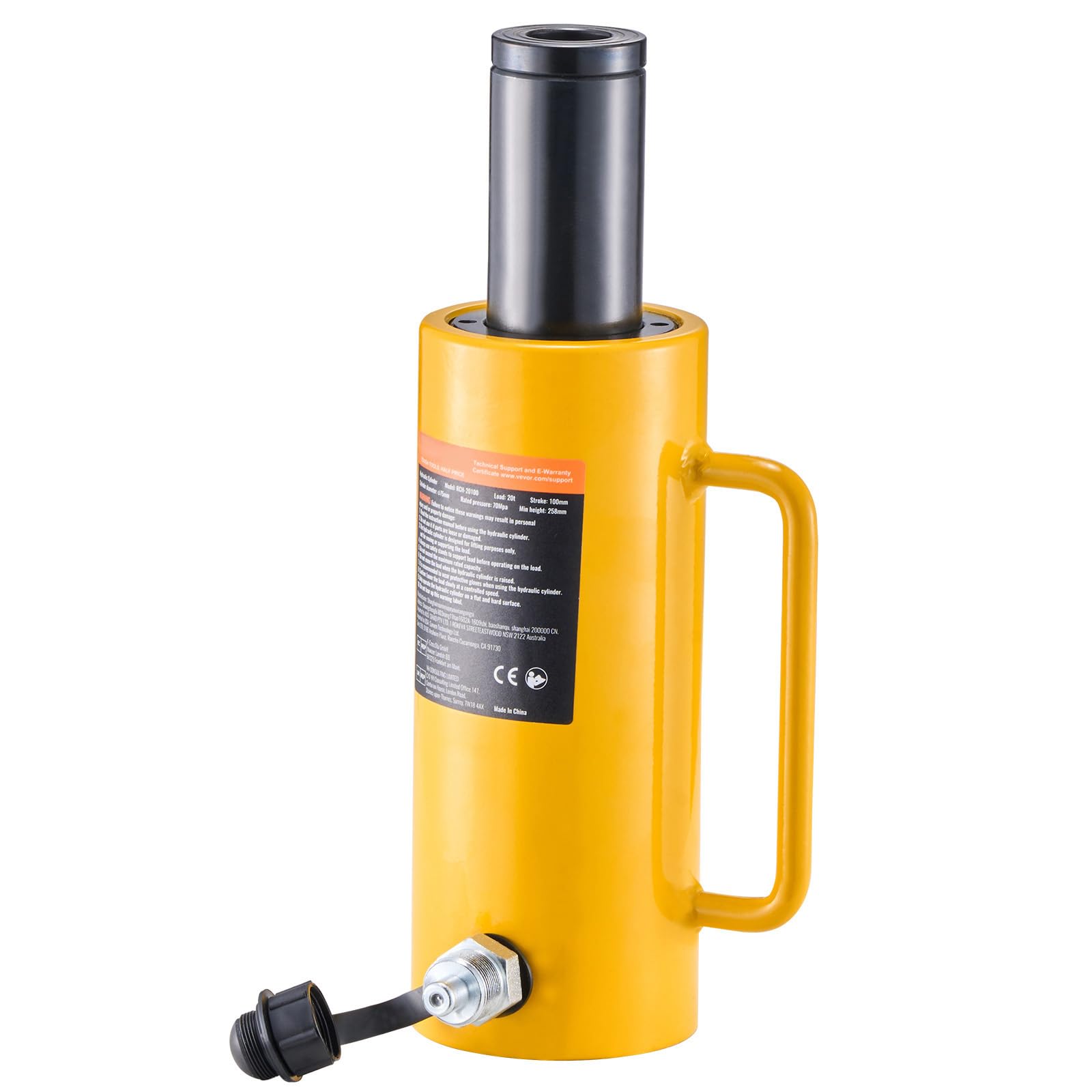 Succebuy Gato hidráulico hueco de cilindro hidráulico de 20T/44000 libras de 100 mm de émbolo para coche/furgoneta/barco/camión/caravana