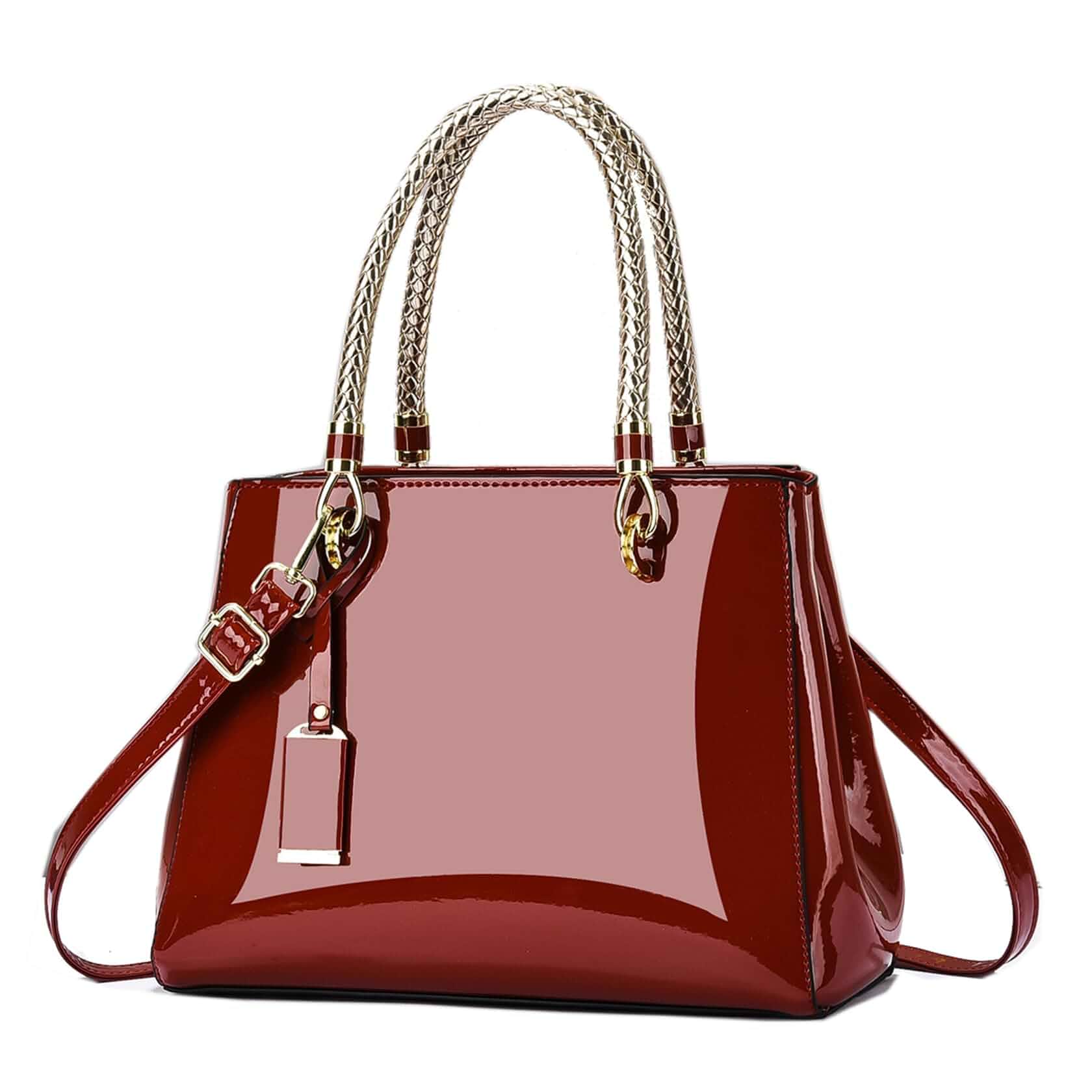 Patent Leather Handbag Shiny Shoulder Bag Large Top-Handle Satchel Purse for Women