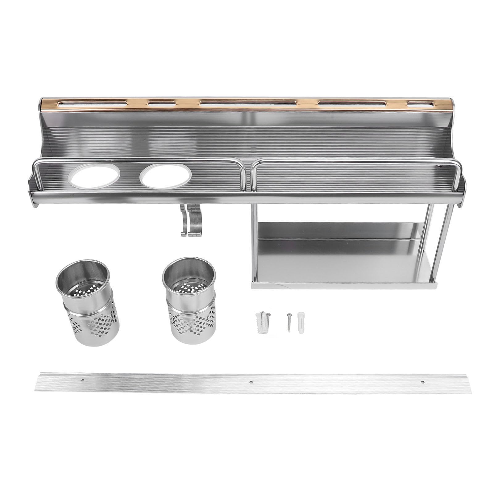 Wall Mount Rack Aluminum Alloy Space Saving Multi Functional Utensil Organizer with Dual Chopstick Holder for Kitchen Storage