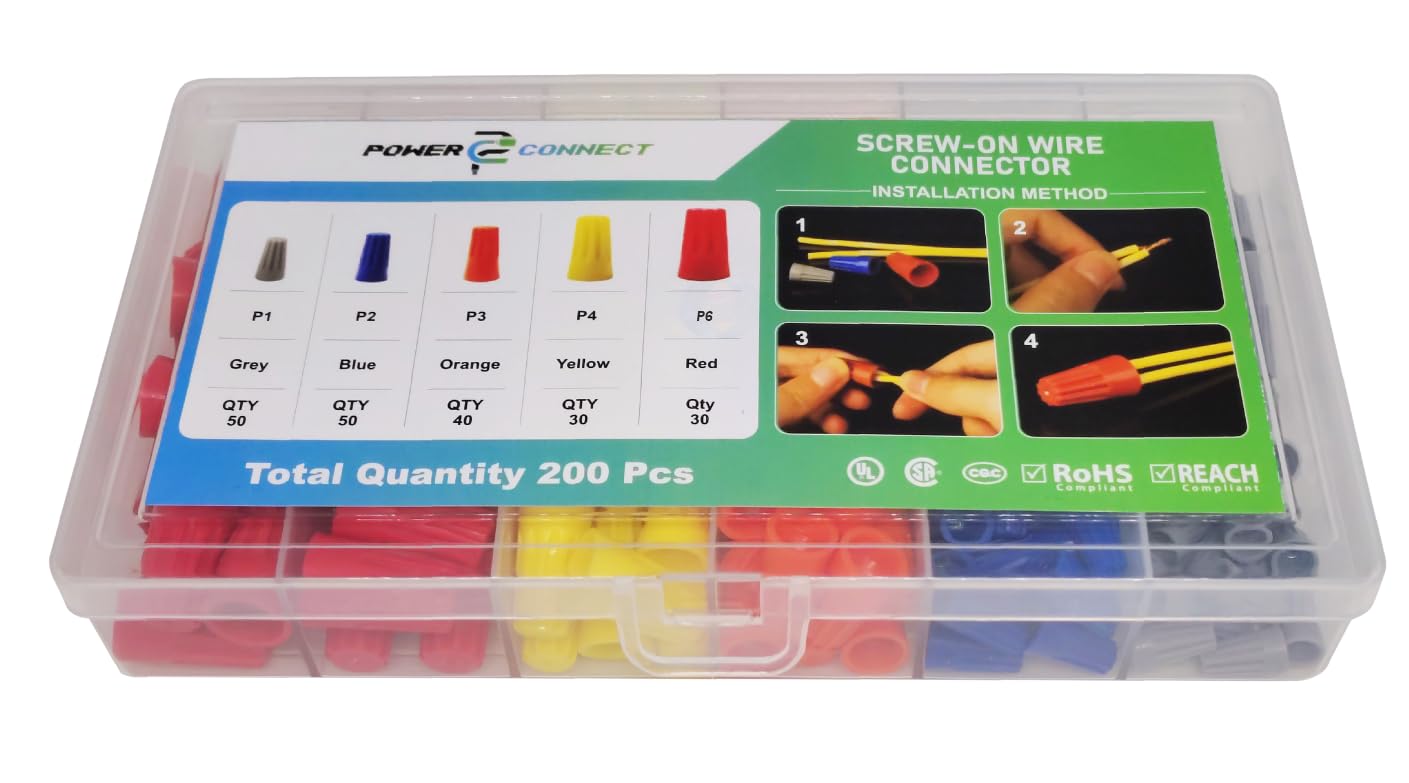 Connector Plug Insert POWER CONNECT 200 Pcs Assortment kit Screw Wire Connector Insulating ...