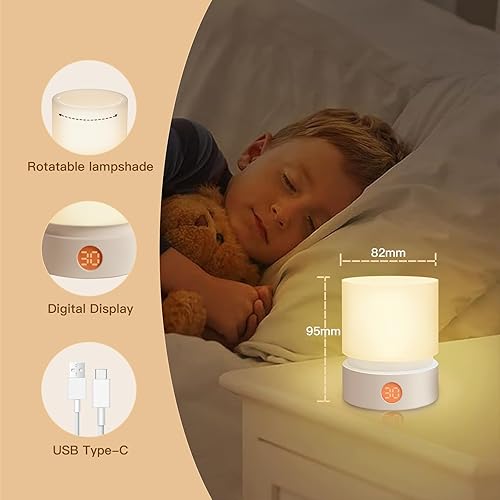 Miniatura 5 de Lámpara de mesa pequeña, luz nocturna portátil regulable con temporizador para niños, luz LED cálida de 3000 K, lámparas de noche pequeñas para