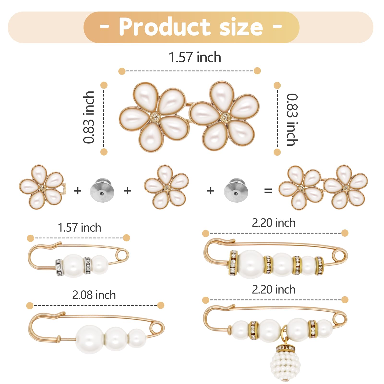 8-Piece No-Sew Waist Tightener Clips For Jeans & Pants – Adjustable, Reusable, Pearl & Metal Designs