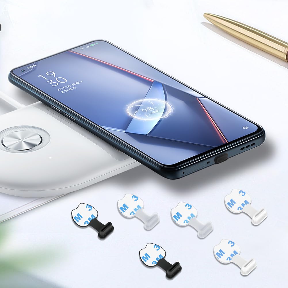 Kit Poussière de Téléphone Silicone pour Prise Adhésive Lot de 6 Caches Anti-poussière Type C Noir Blanc Transparent