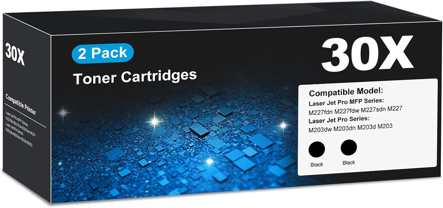 30X Toner Cartridges M227fdn M203dw M227fdw Compatible for HP 30A Black Toner Cartridges Works with HP Laser Jet Pro MFP M227fdn, M203dw, MFP M227fdw M227sdn, M203dn M203d, 2 Pack HP30X CF230X