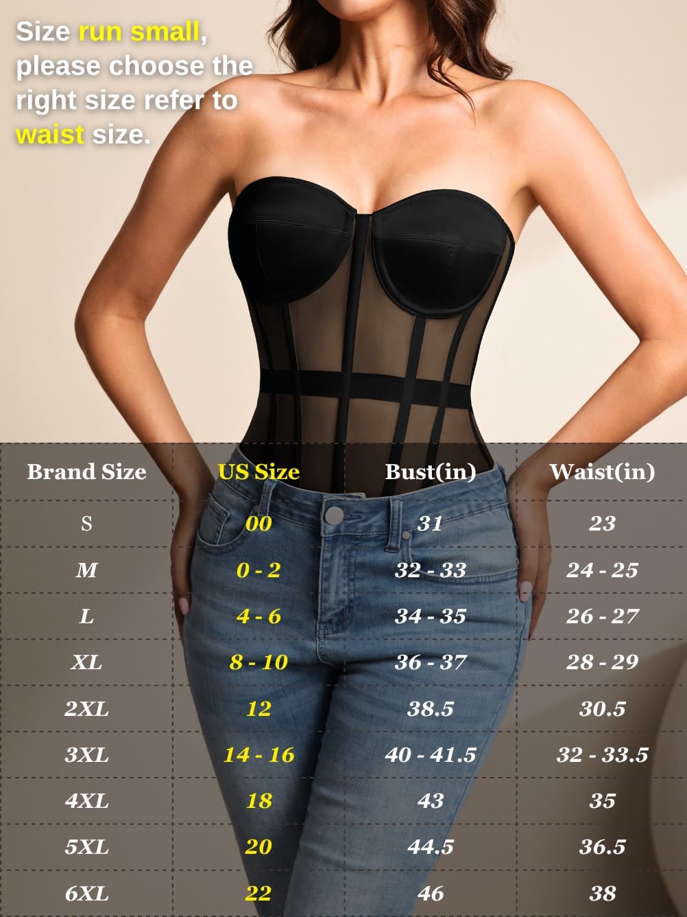 Kaei&Shi Sheer Mesh Overbust Corset,Sexy Strapless Lace Up Satin Bra Corsets Top For Women Shapewear - Image 6
