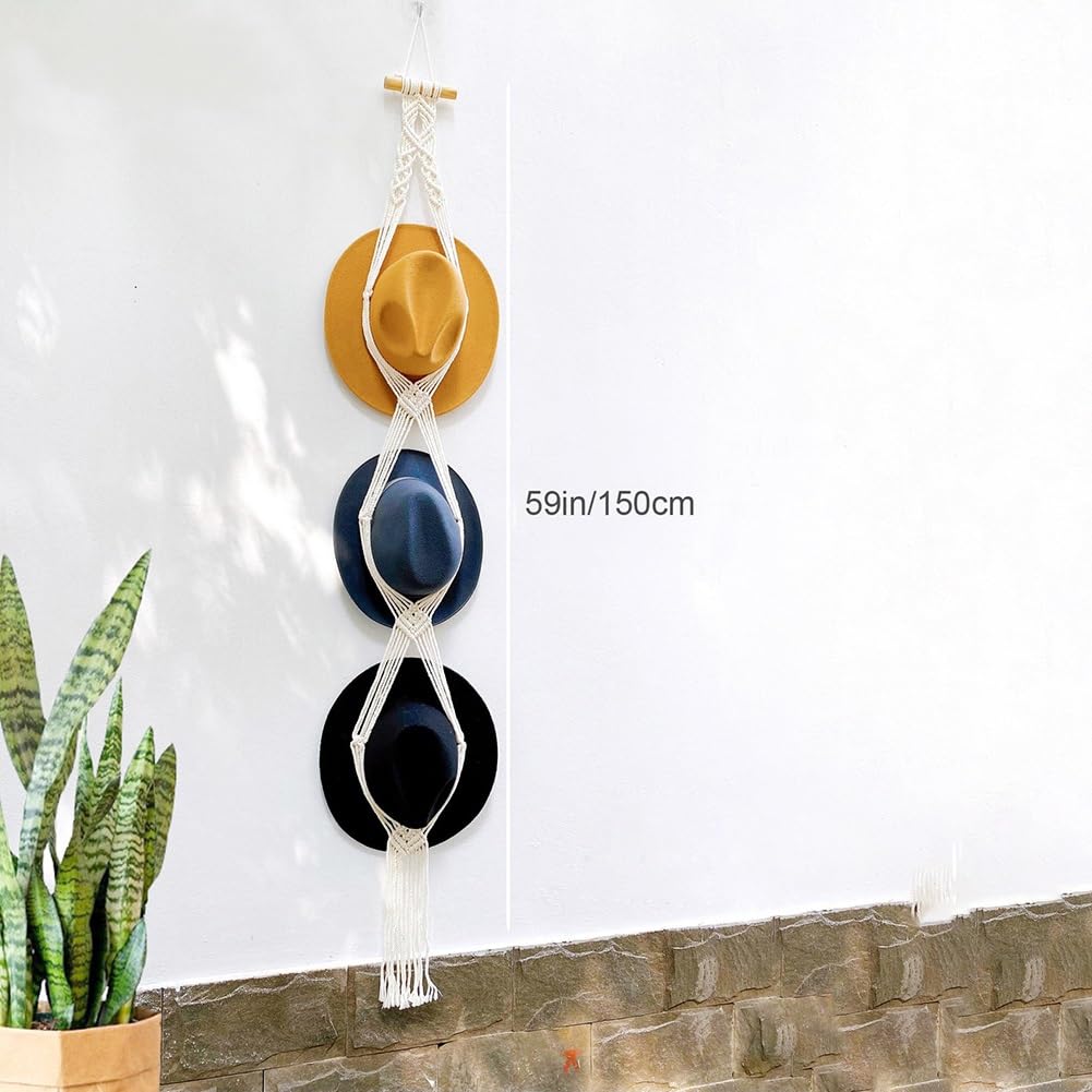 Organizador De Sombreros para Colgar En La Pared, Estante De Sombrero Boho para Exhibición, Colgador De Sombrero Bohemio, Estante De Exhibición De Sombrero Tejido A Mano, Soporte Decorativo