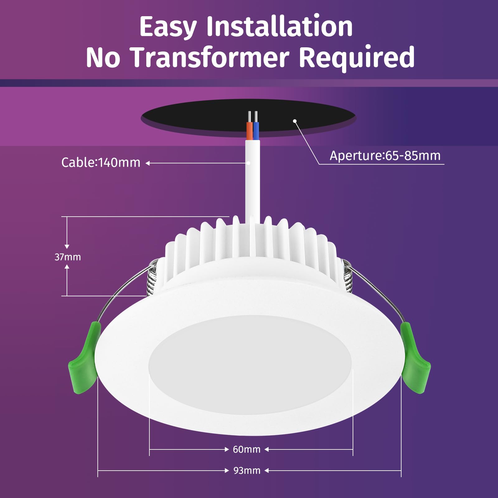 YindaLux Bluetooth Projecteur LED Encastré RGB 5W 230V, Lot de 4 Spots LED 2700K-6500K, Réglable en Luminosité, Commande via Application & Télécommande, Trou de Perçage 65-80mm, IP44, Blanc