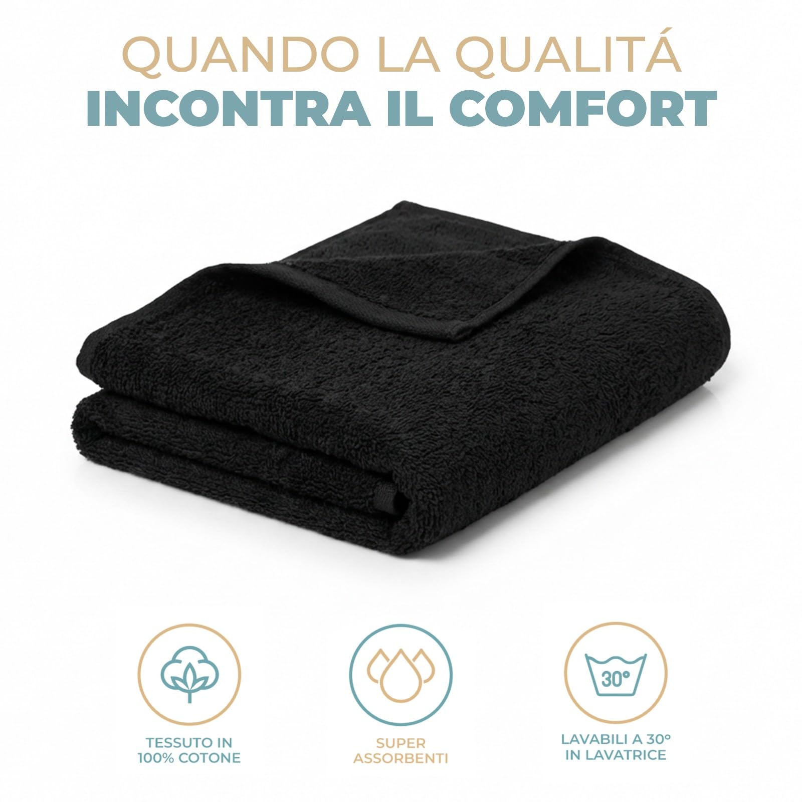 PARAMAISON Set 12 Asciugamani Bagno 100% Cotone 420 g/m² Nero 50x100 cm