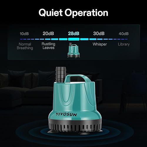 Miniatura 5 de VIVOSUN Bomba de agua sumergible de 260 GPH y 20 W para pecera, estanque, acuario, sistemas hidropónicos con cable de alimentación de 6 pies y 3