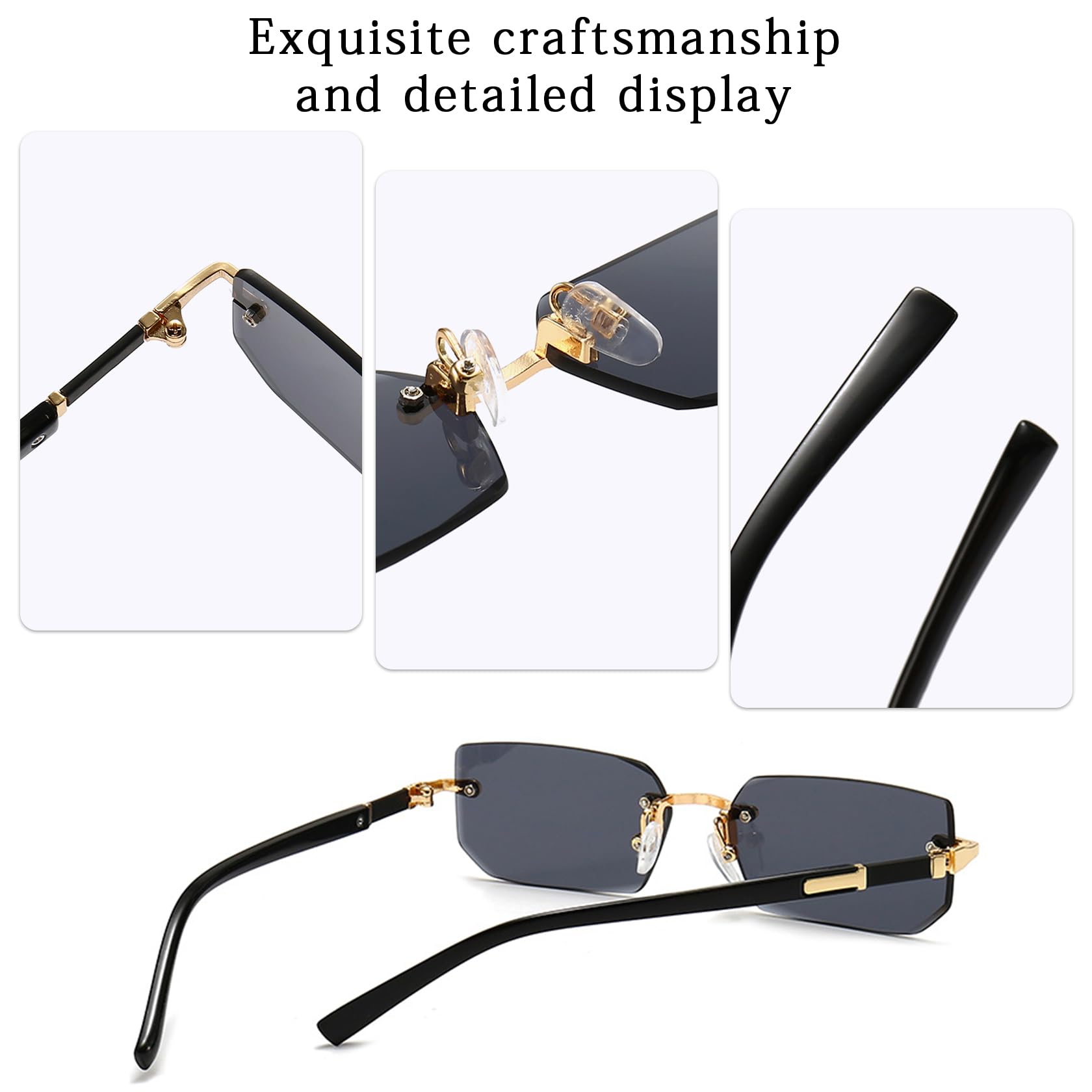 Gafas de Sol Sin Montura Rectangulares, Retro Vintage Lentes Cuadrados, Protección UV, Cuadradas de Moda para Mujer Hombre, Gafa Lente Tintadas