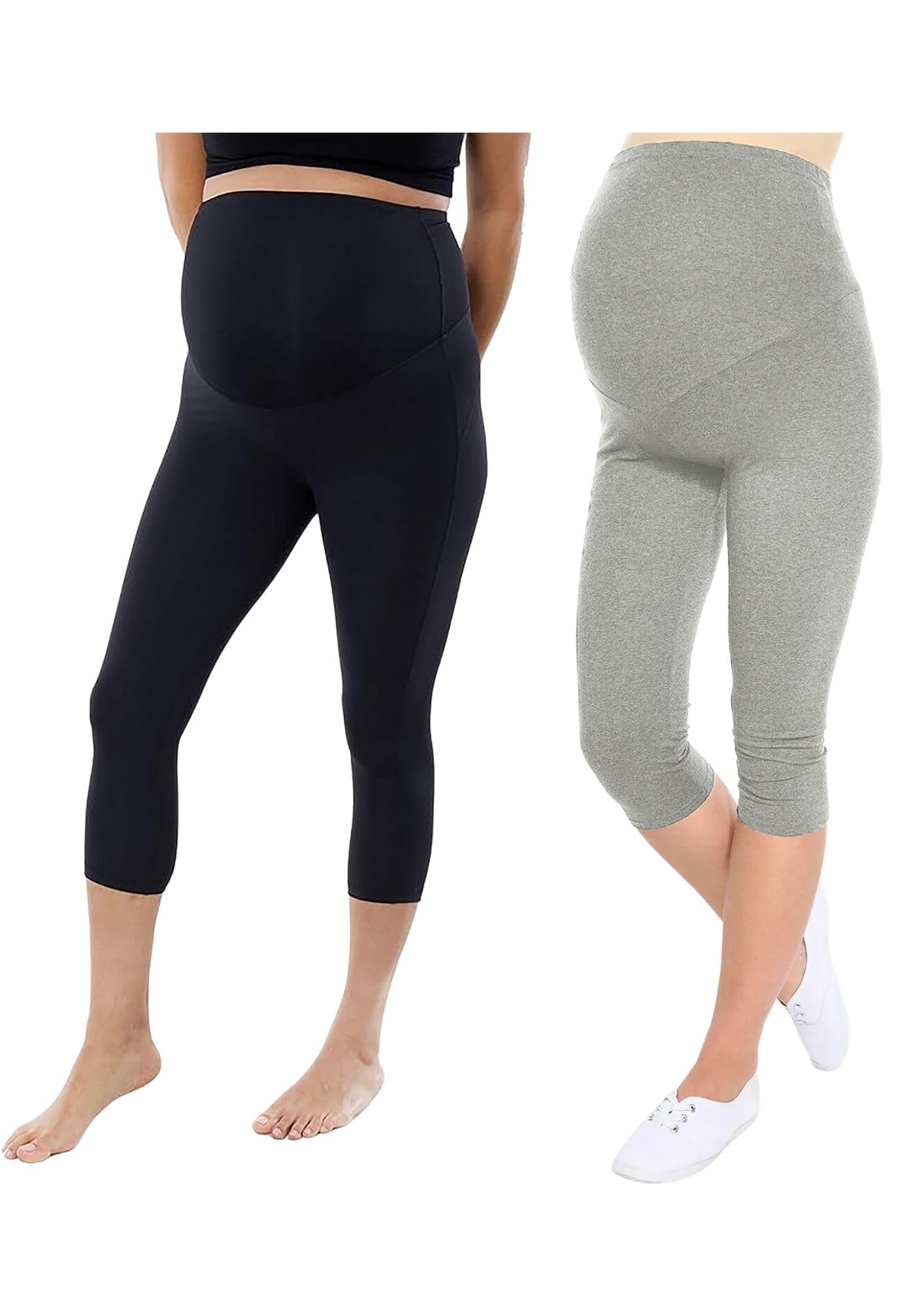 Women's Cotton Lycra 3/4 Capri Maternity Leggings - Comfortable, Seam-Free, High Waist Support, Stretchable Pants for Pre & Post Pregnancy