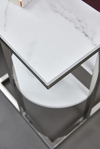 Miniatura 4 de HXMX Mesa auxiliar posmoderna de mármol cromado blanco 16 x 16 x 21.7 pulgadas