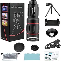Lente teleobjetiva 64x para celular, telescópio monocular HD com suporte de tripé ajustável e braçadeira, lente zoom FMC para fotografia de longa distância, vlogging, observação de pássaros
