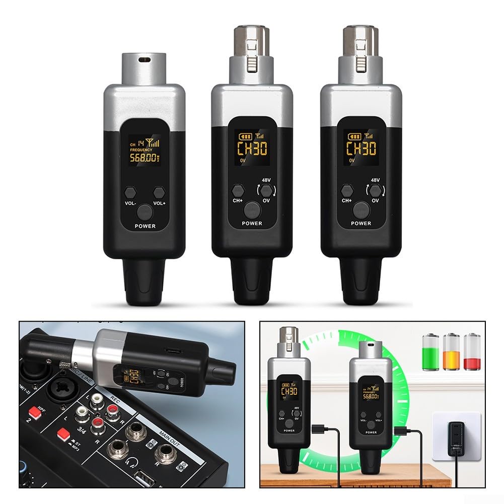 SPORTARC Microfono, trasmettitore e ricevitore wireless, trasmettitore microfonico 48 V, adattatore ricevitore per microfono dinamico, mixer audio, da cablato a wireless