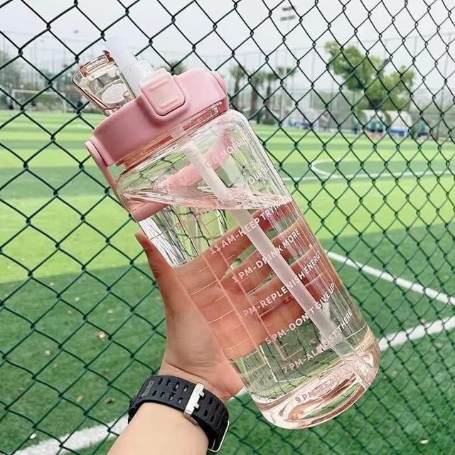 Image of Set of 3 Transparent Water Bottle 2000ML, 900ML, 300ML with Motivational Time Marker | Leak Proof&Break-Proof | Best Usage For Office /School /Gym /Travel Water Bottle