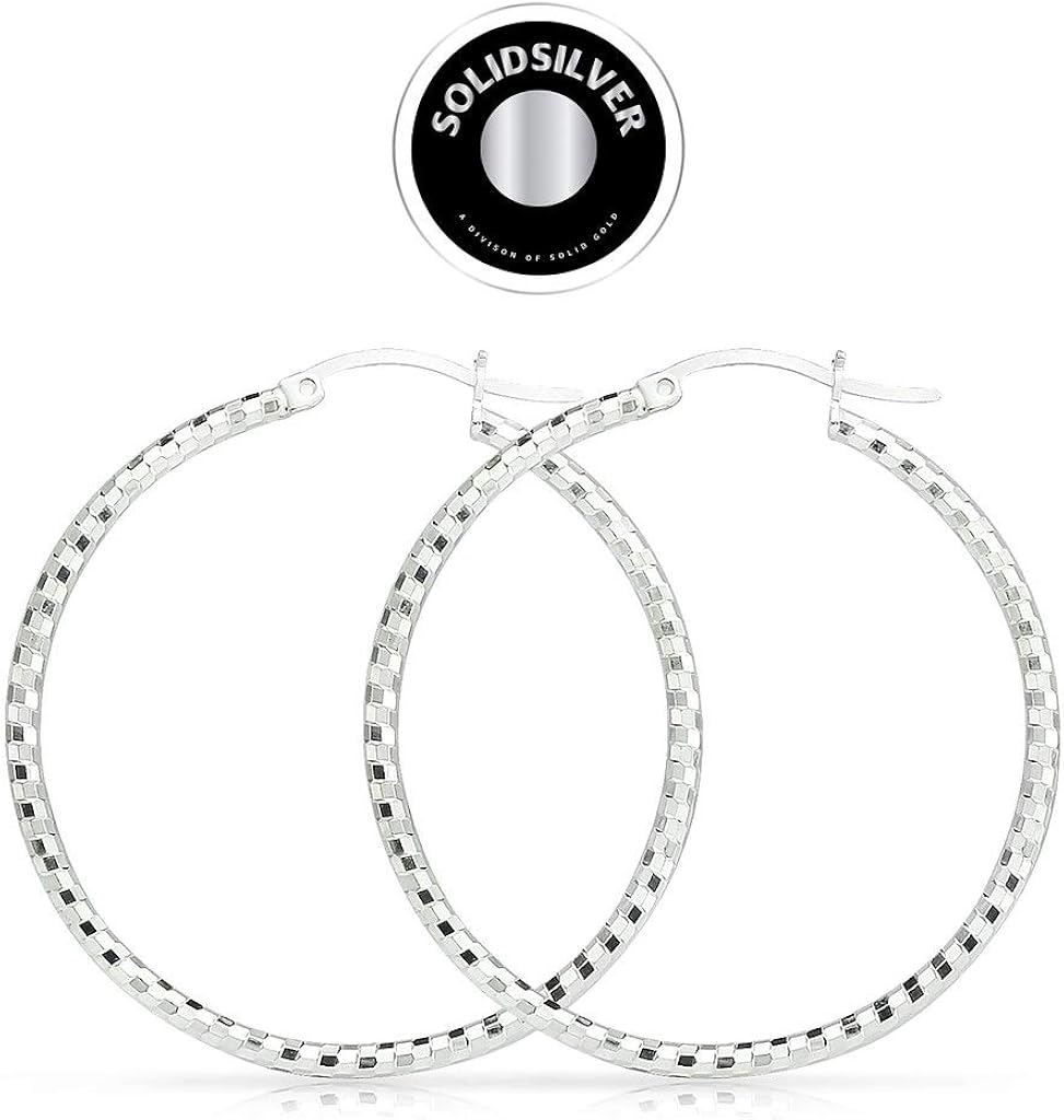 SOLIDSILVER- Sterling Silver Lightweight Click Top High Polished Diamond Cut Hoop Earrings | Sizes 15-80mm