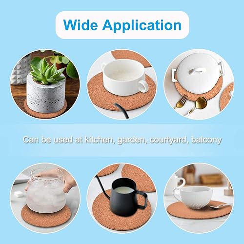 Miniatura 4 de Posavasos de corcho de 12 pulgadas, platillos redondos de corcho y plástico para jardinería, salvamanteles de corcho para ollas y sartenes