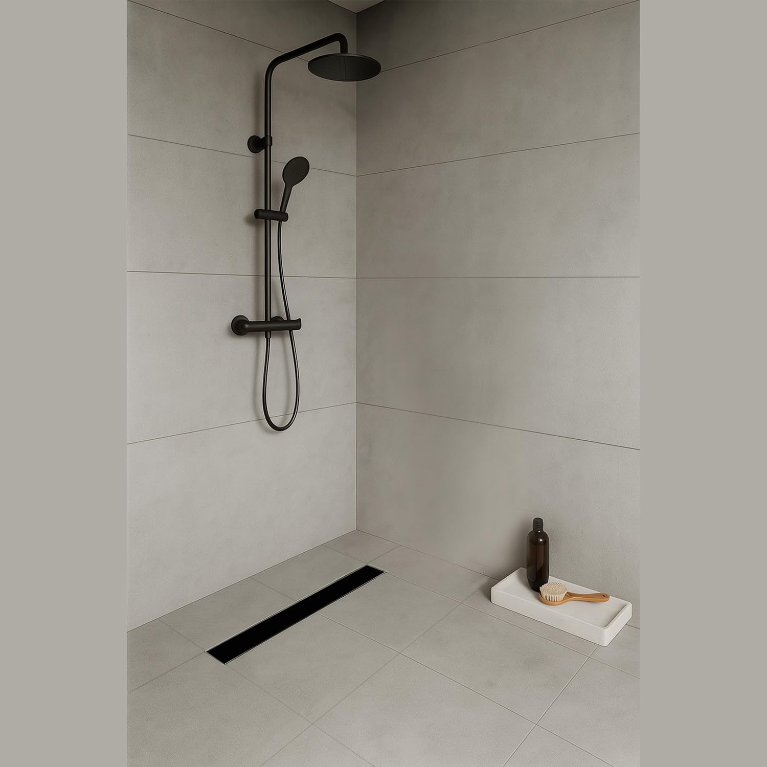DUKA Caniveau de douche L.80 cm verre noir inox avec siphon 360°, drainage performant
