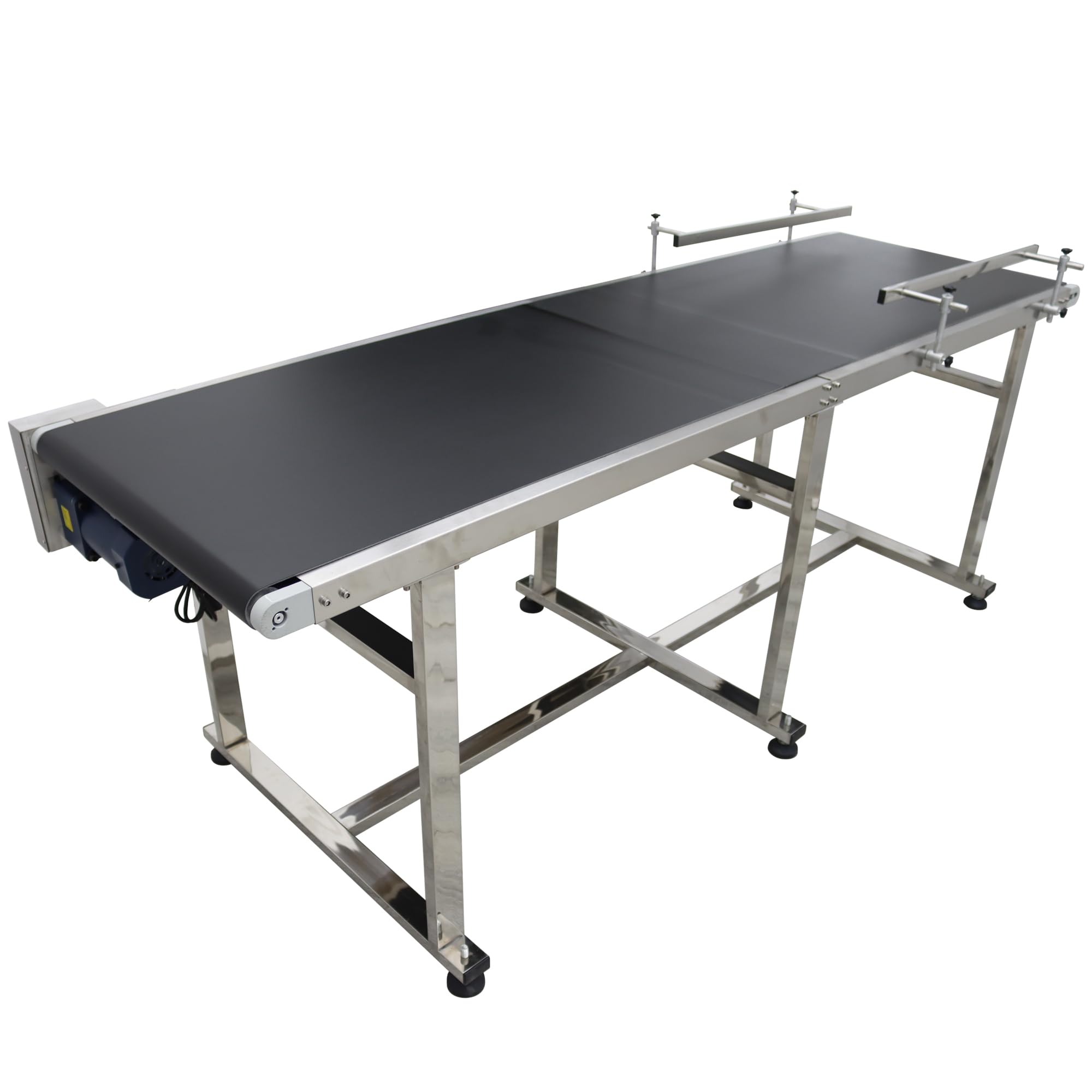 HQHAOTWU Flat Belt Conveyor PVC Belt Transport Conveyor Double Guardrails Stainless Steel Frames Industrial Transport Equipment 82.6×23.6inch