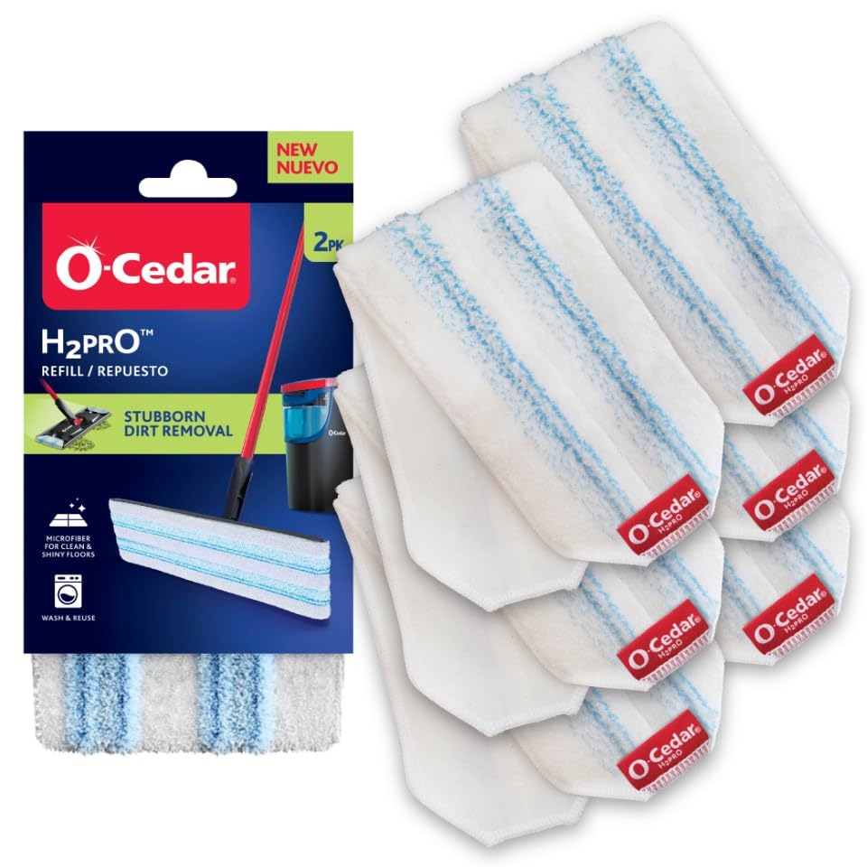 O-Cedar H2prO Mop Pads (Pack of 6) | Machine Washable | Reusable | Microfiber Mop Head Replacements