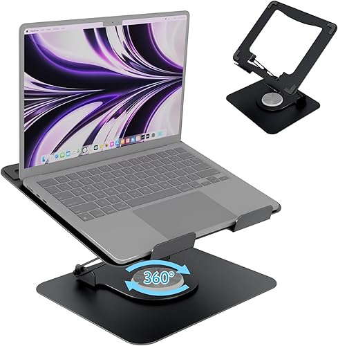 Soporte ajustable para computadora de escritorio, soporte portátil para laptop con base giratoria de 360, elevador ergonómico plegable para laptop,