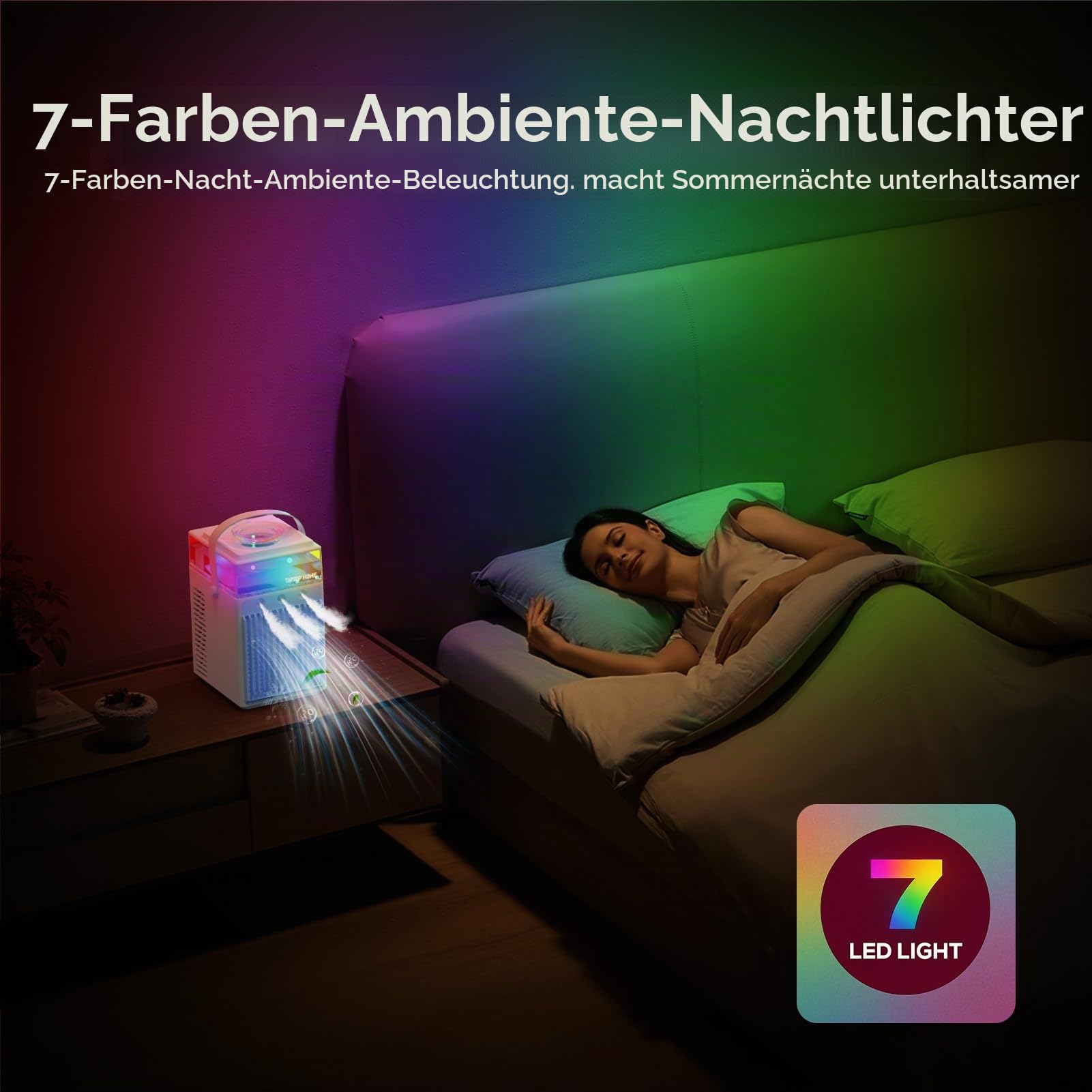 Mobile Klimaanlage, 5 in 1 Mini Klimagerät mit App-Steuerung, Persönlich Ventilator mit 800ml Wassetank, 3 Geschwindigkeiten, 3 Nebelmodi, Tragbarer Klimaanlage für Zimmer Büro