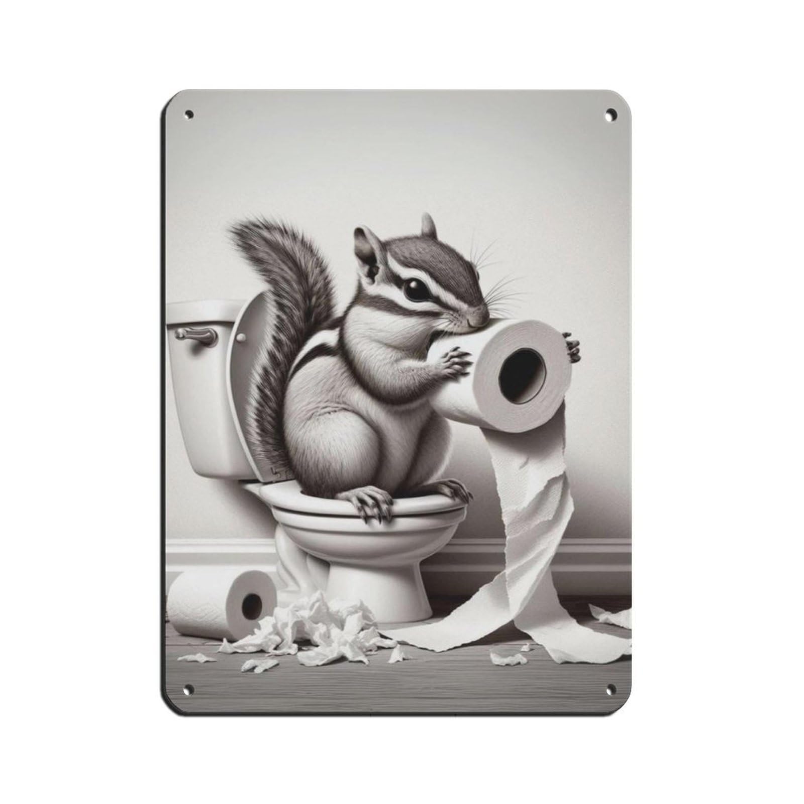Bad Chipmunk Bathroom Art, Toilet Paper Mess Décor Tin Sign Vintage Metal Pub Club Cafe Bar Home Wall Art Decoration Poster Retro 12x16inch(30x40cm)