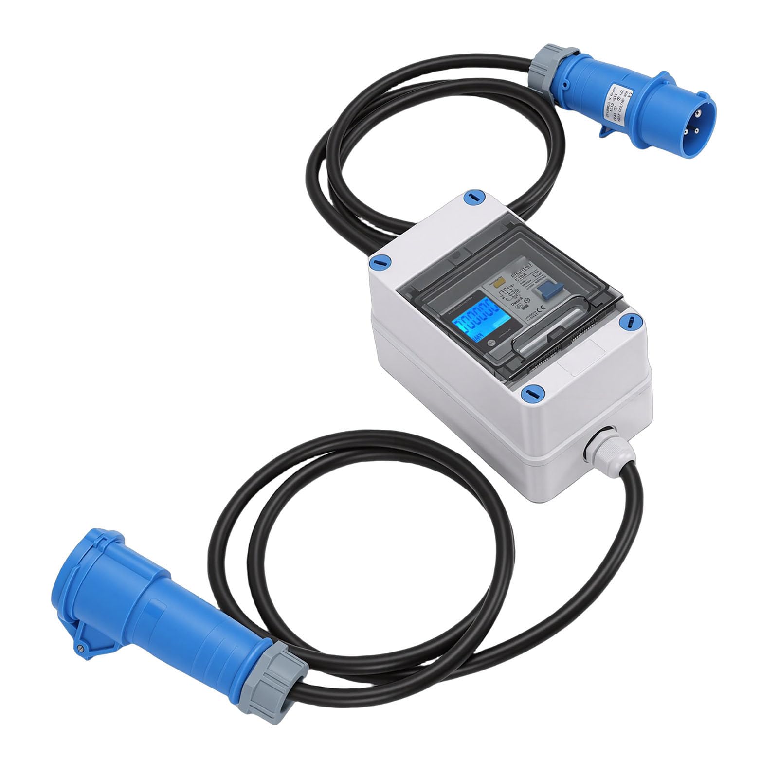 Contatore Elettrico Digitale Mobile 16A con Spina CEE e Protezione Dalle Perdite 1P+N, Misuratore KWH Intermedio Impermeabile IP67, Display LCD Retroilluminato, per, Campeggio,