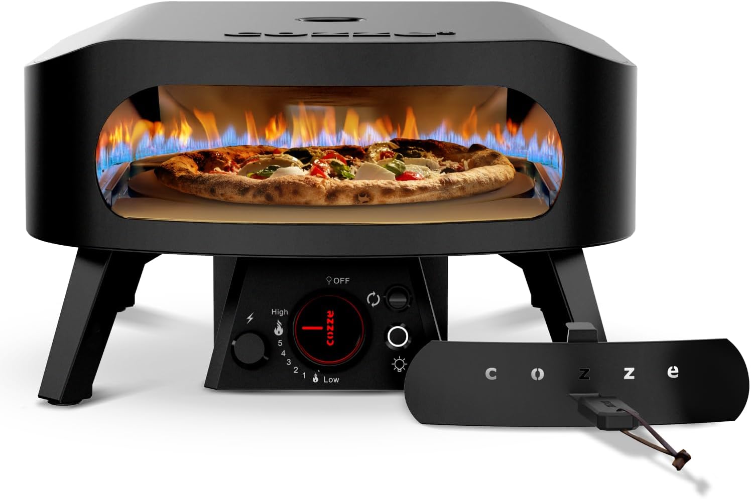 cozze 13 Inch Pizza Oven Gas Rotational Stone Black Diameter 34.5 cm Pizza Oven Outside 600  C - Cook in 2 Minutes