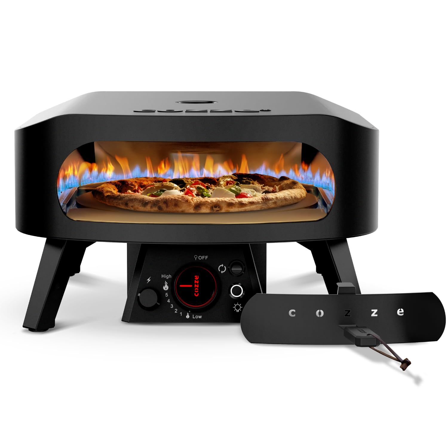 Cozze® 13" Pizzaofen Gas Schwarze Edition mit rotierender Pizzastein Ø34,5 cm - 600°C, Pizza in 2 Minuten