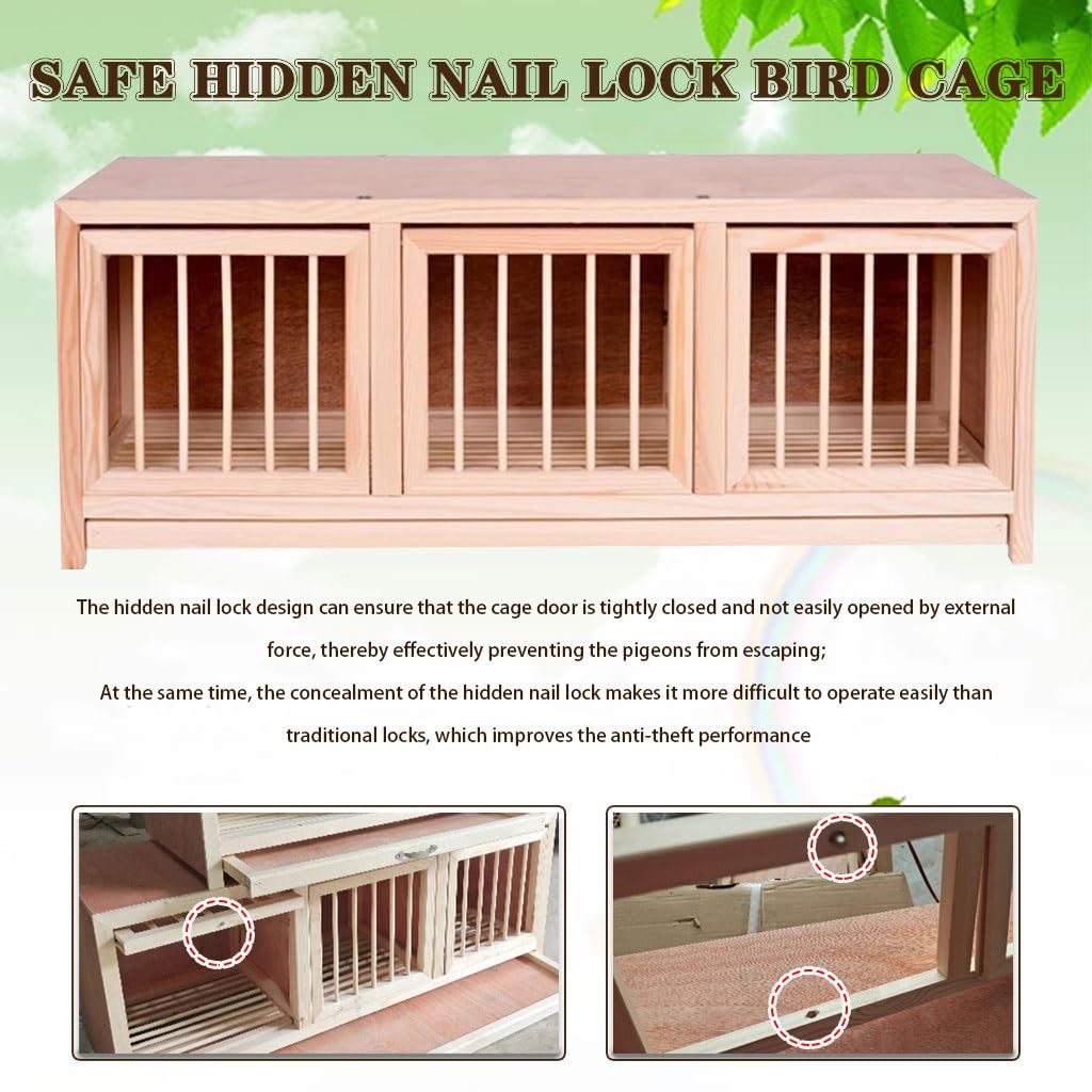 Jaula de Madera de 35 Pulgadas con 3 Puertas y Gran Capacidad, aviario Interior Duradero para Palomas, fácil de Limpiar y Montar, Loros, Palomas y pájaros pequeños.