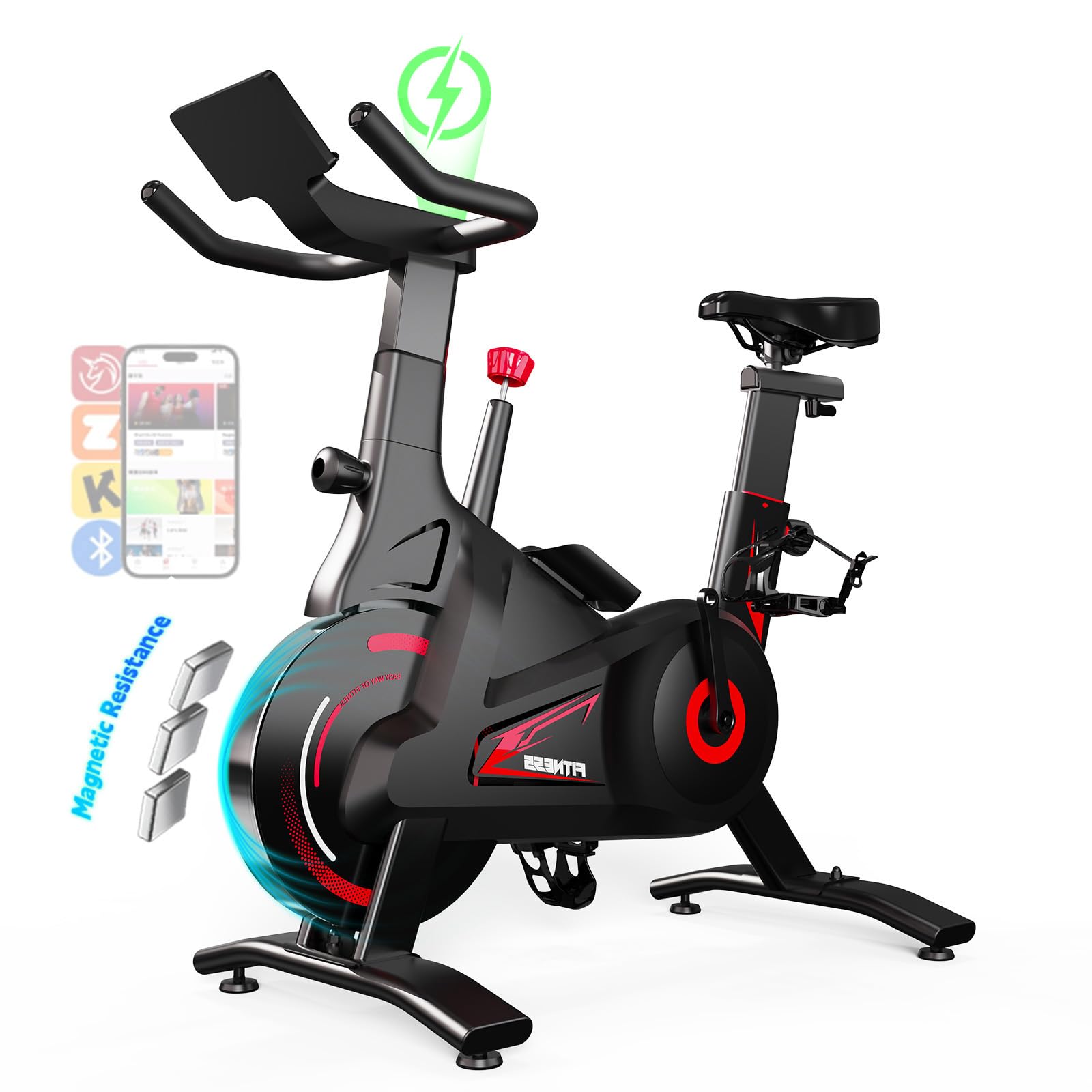 YESOUL Self-Powered Exercise Bike with Exclusive Smart App & Dynamic LED Lights – Silent Magnetic Resistance, Dual-Stage Drive, Stable 300 lbs Frame, Indoor Cycling Bike for Home