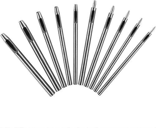 Juego de 10 punzones huecos de 0.020 in a 0.197 in de piel, herramienta de corte redondo para bandas de cinturones, lona, papel de plástico, reloj