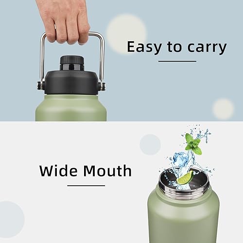 Miniatura 4 de Jarra de medio galón con asa, botella de agua aislada de 64 onzas con bolsa de transporte, botella de metal de acero inoxidable al vacío de doble