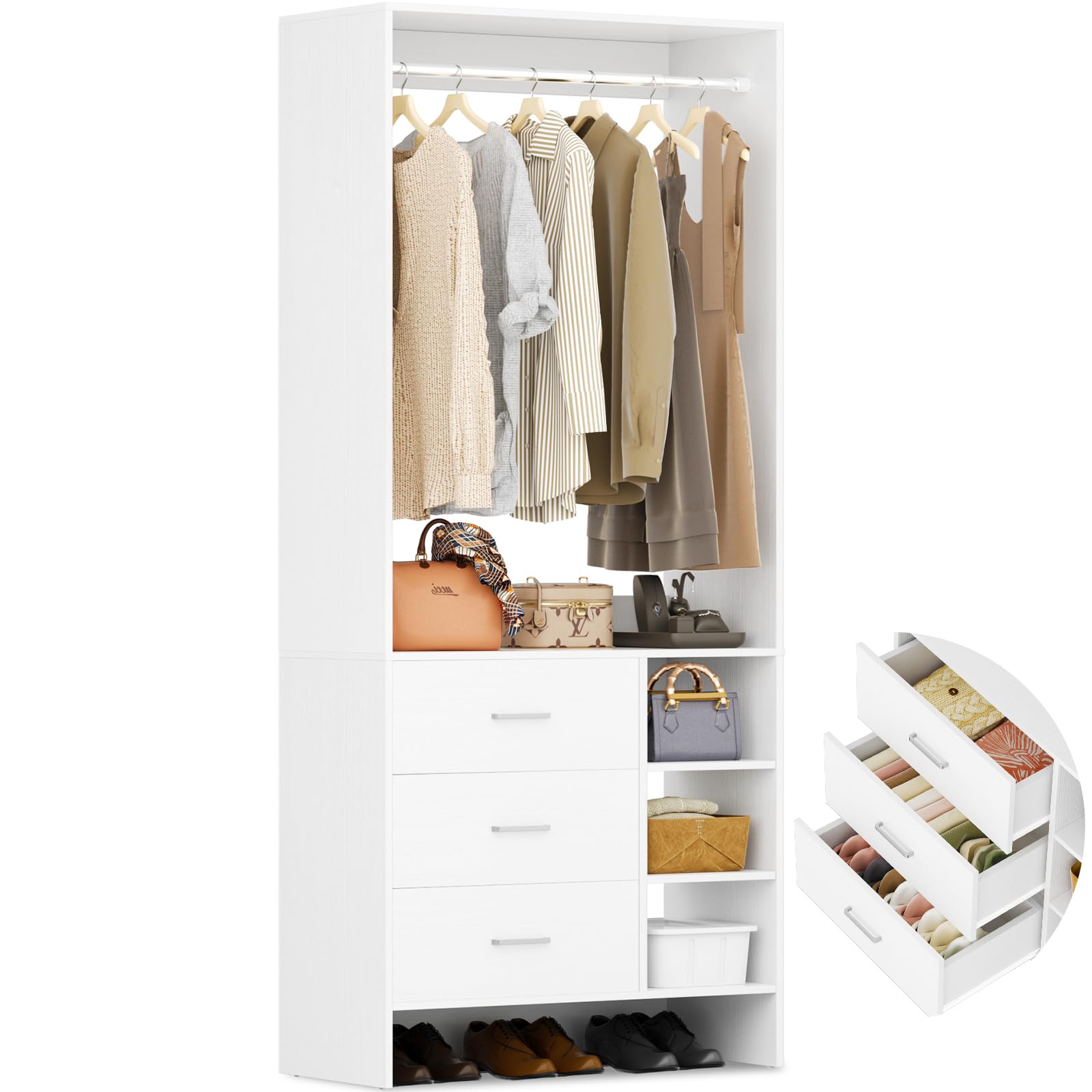 Amazon.com: Aheaplus 2.5FT Closet System with 3 Drawers, 29.5
