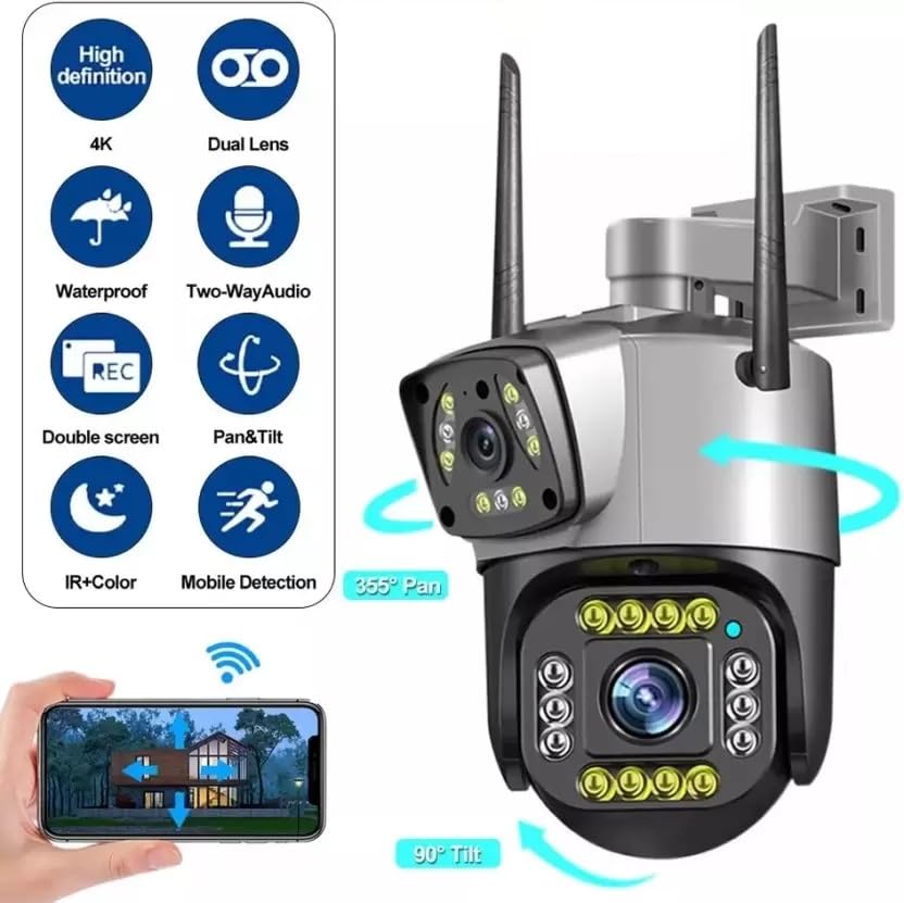 Image of Dr Vision 6MP Smart WiFi Dual Lens Outdoor PTZ CCTV Camera | 360 Rotation | Color Night Vision | Two Way Audio | Wireless Home Security Camera with Mobile App V380 Pro (Dual Lens PTZ)