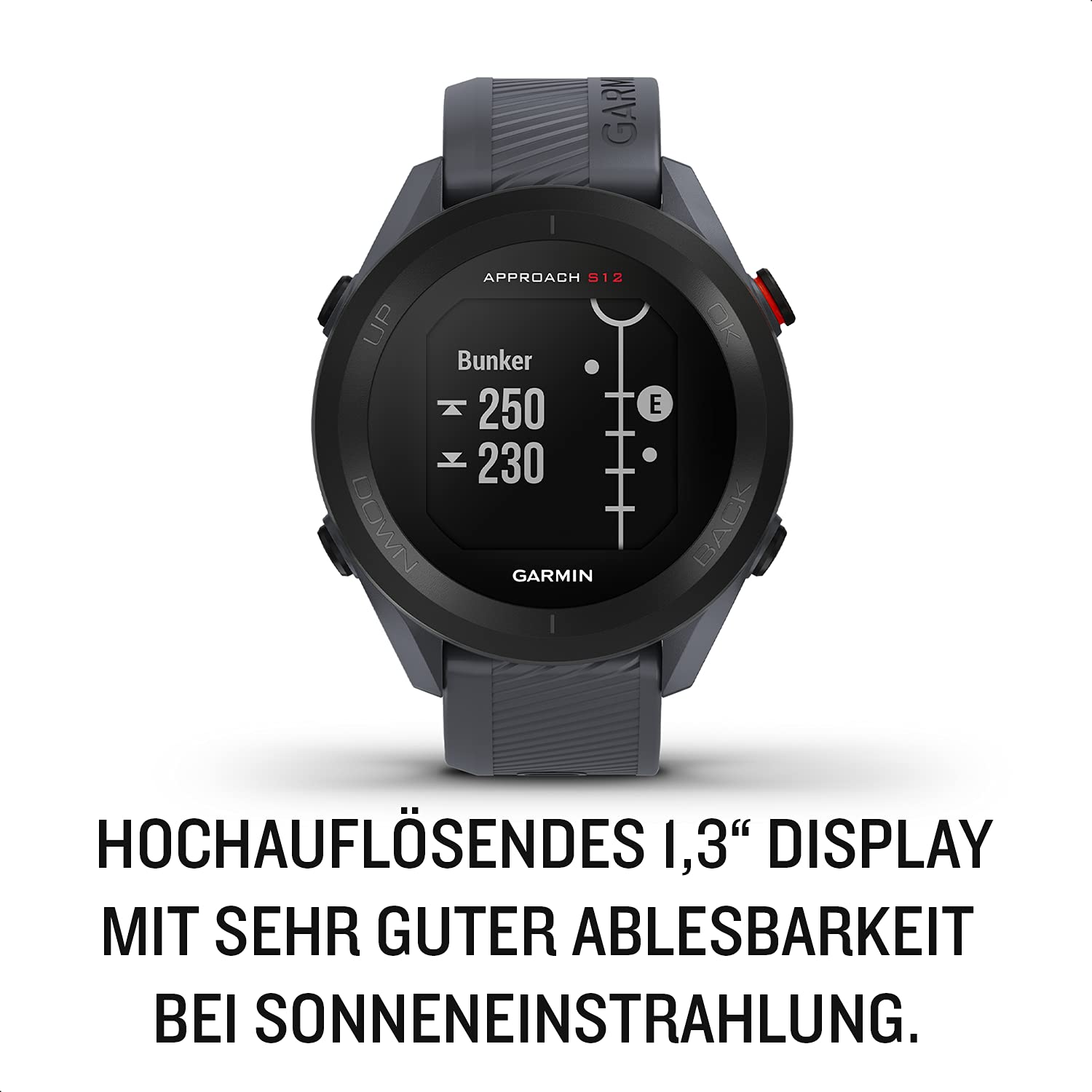 Garmin Approach S12 - GPS-Golfuhr mit Schlagweitenmessung & Distanzangaben zum Grün/Hindernissen auf 42.000 Golfplätzen. 1,3“ Display mit einfacher Bedienung (Generalüberholt)