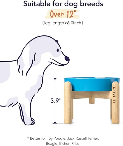 Miniatura 5 de LE TAUCI Tazones de cerámica para perros de alimentación lenta elevados para razas pequeñas, cuencos para perros con soporte de madera, 0.6 tazas de