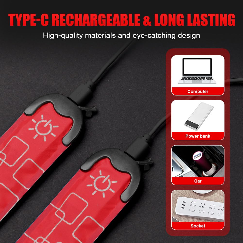 flintronic Bande Catarifrangenti, LED Bracciale, Braccialetto Riflettente LED, Braccialetto Ricaricabile USB, Racciale Catarifrangent, Fascia per Braccio Ricaricabile per Bici Jogging