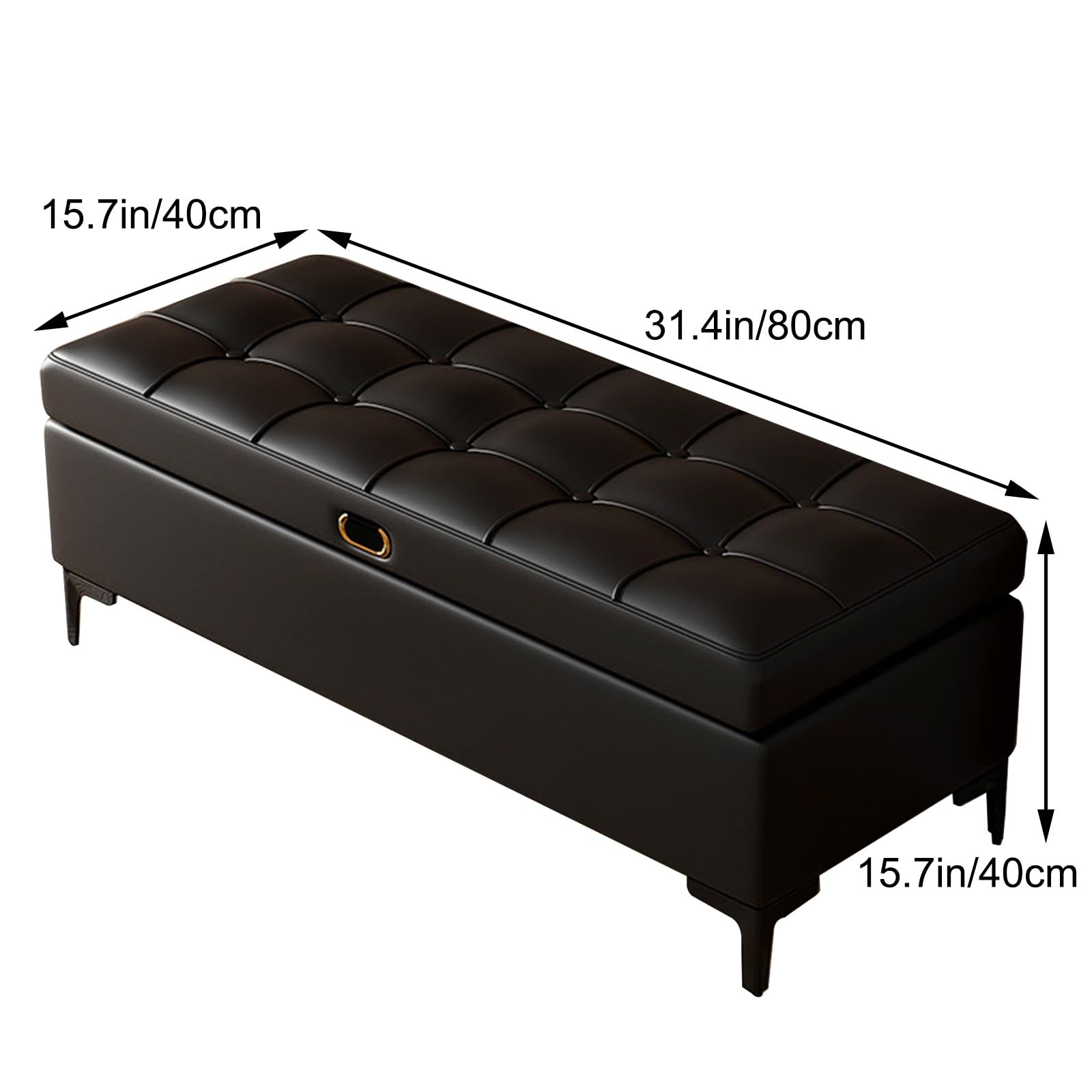 Multifunktionale Bank mit Stauraum, Polsterbank mit Stauraum Hockerbank mit Aufklappbarer Oberseite und Gepolstertem Ledersitz, Vielseitig Einsetzbar Als Schuhregal(Black,31.4in/80cm)