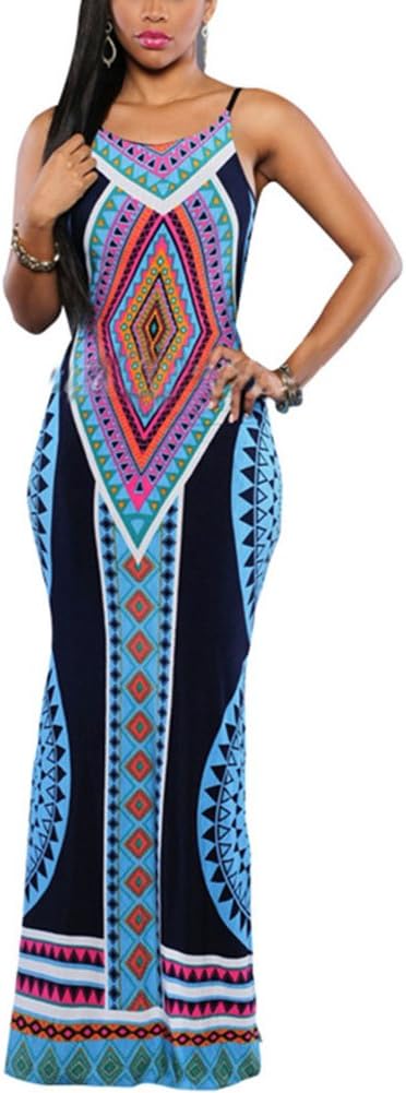 Women's Summer Halter Tribal Printed Casual Beach Floral Maxi Dress