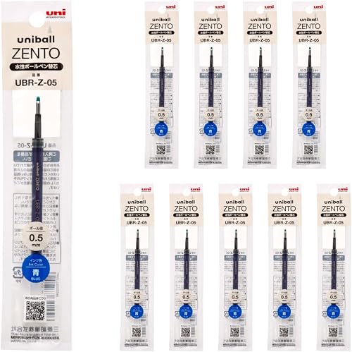uniball ZENTO Water-Based Ink Refill UBR-Z-05, 0.5mm Fine Point, Blue, Compatible with uniball ZENTO Pens, UBRZ05.33, Pack of 10